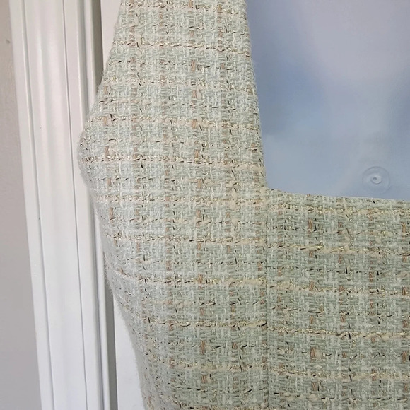 NWOT Zara Green Cream Tan Tweed Textured Side Zip Cropped Tank Top L - Picture 2 of 9